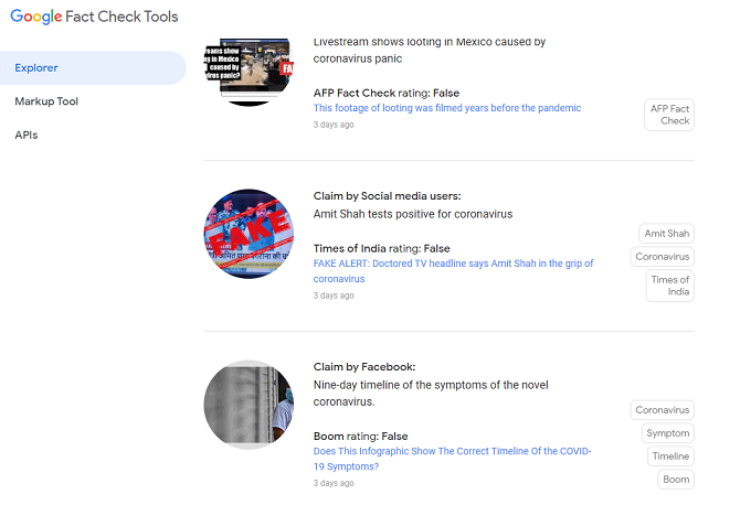 Google'i faktikontrolli tööriistad koroonaviirus
