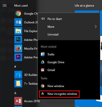 Kuidas brauserit erarežiimis käivitada vaikimisi Windowsi inkognito režiimi abil